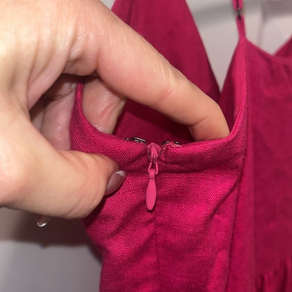 NWT LOFT Beach Tie Front Bow Strappy Linen Blend Midi Dress Hot Pink vacation - Picture 10 of 11